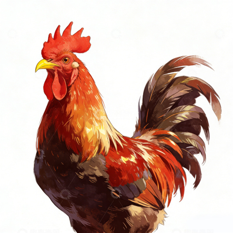 高清大图下载【趣麦麦图】水彩公鸡艺术插画