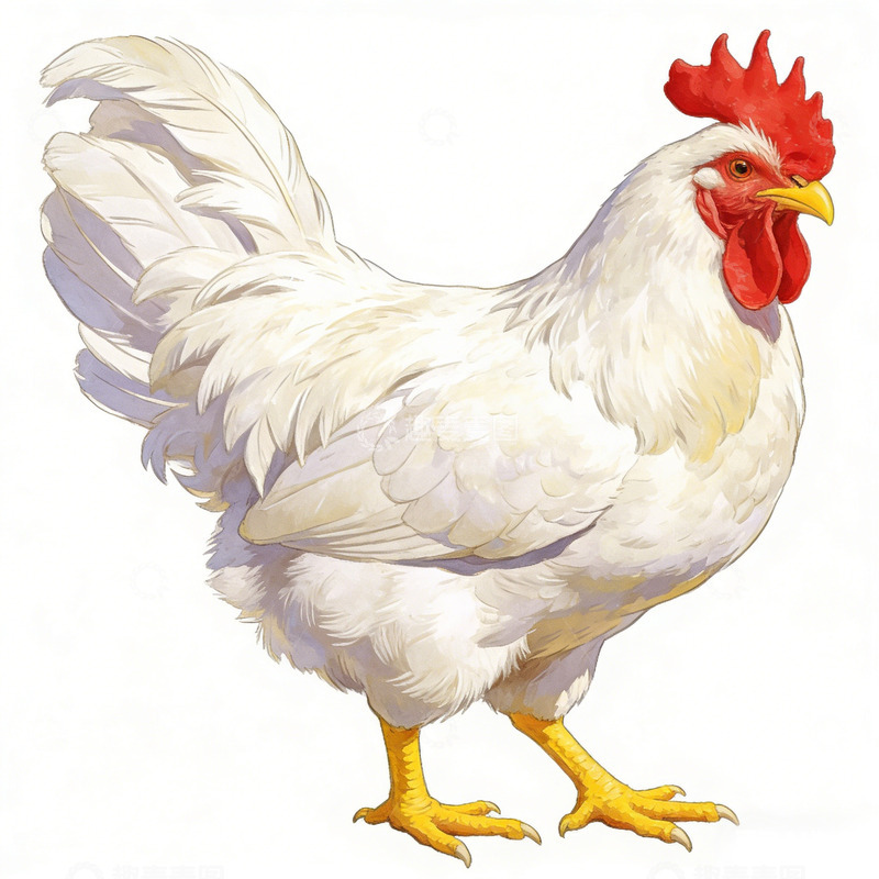 高清大图下载【趣麦麦图】水彩白公鸡插画