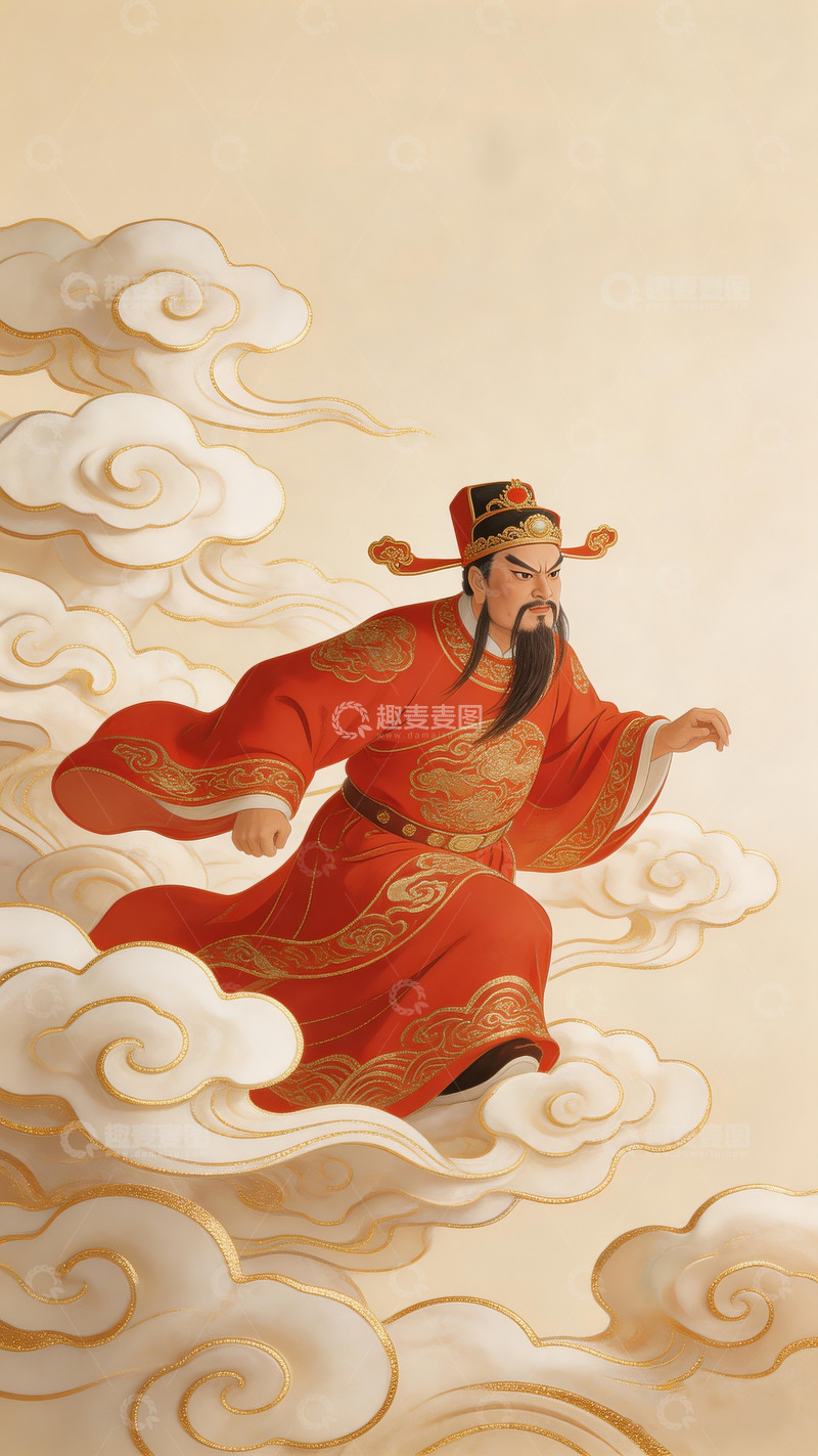 高清大图下载【趣麦麦图】传统中式美学祥云中的财神爷4