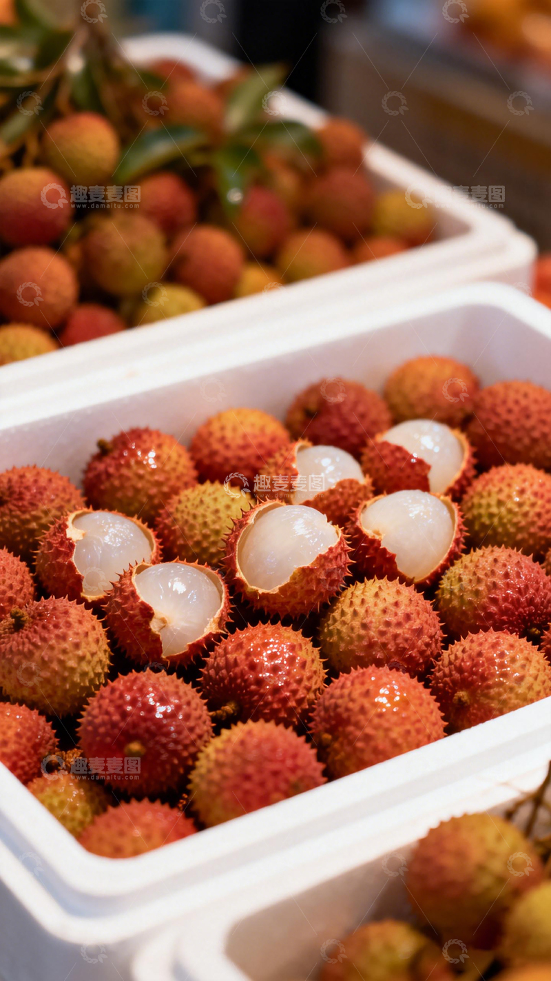 高清大图下载【趣麦麦图】新鲜荔枝市场展示