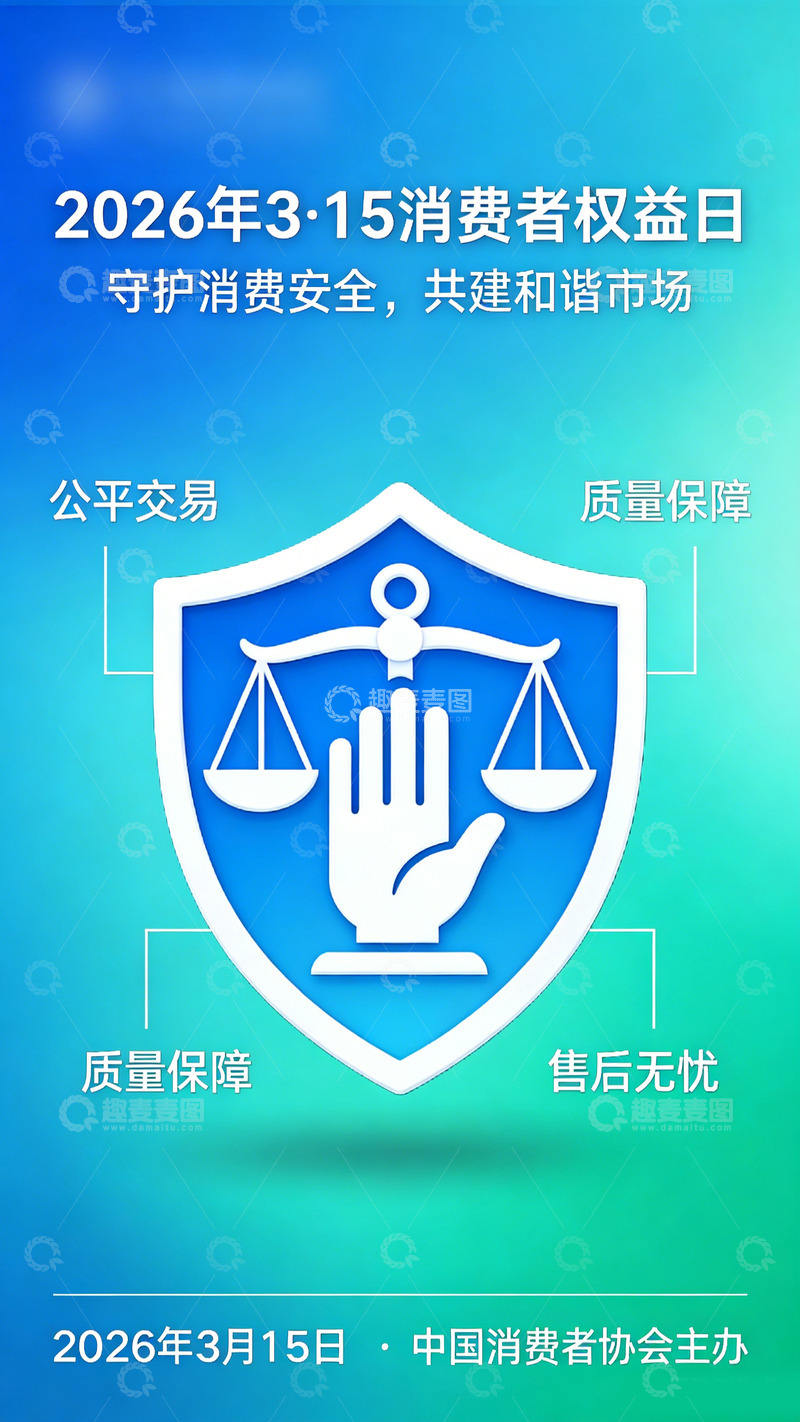 高清大图下载【趣麦麦图】盾形标志消费者权益日宣传海报