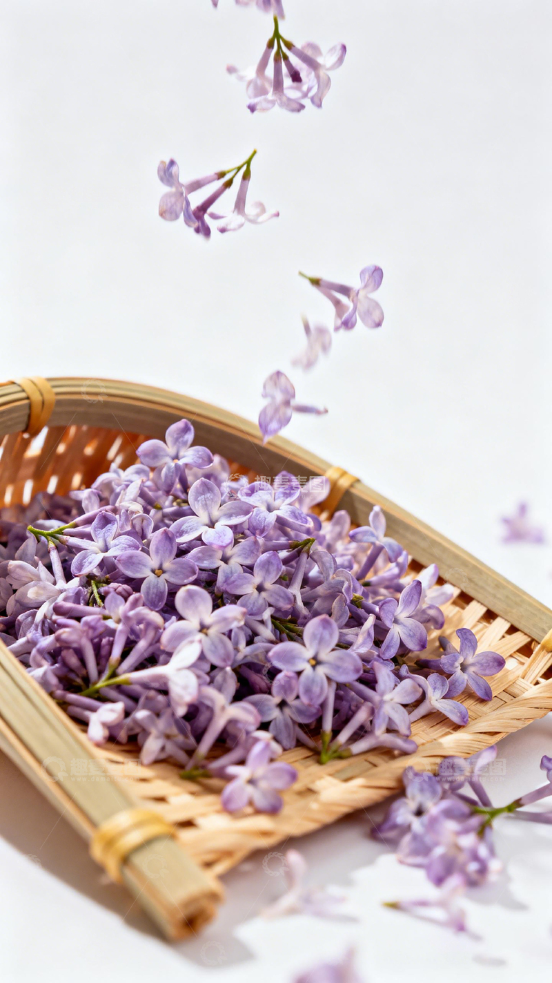 高清大图下载【趣麦麦图】清新竹篮丁香花特写摄影图片