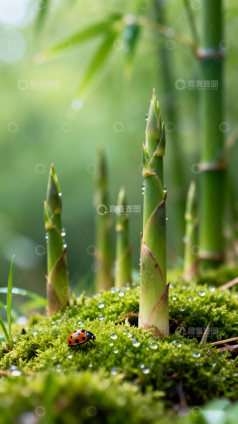 高清大图下载【趣麦麦图】清新竹林竹笋昆虫壁纸
