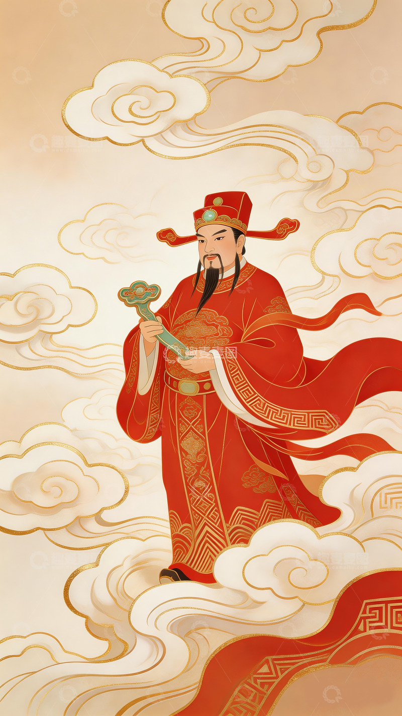 高清大图下载【趣麦麦图】传统中式美学祥云中的财神爷2