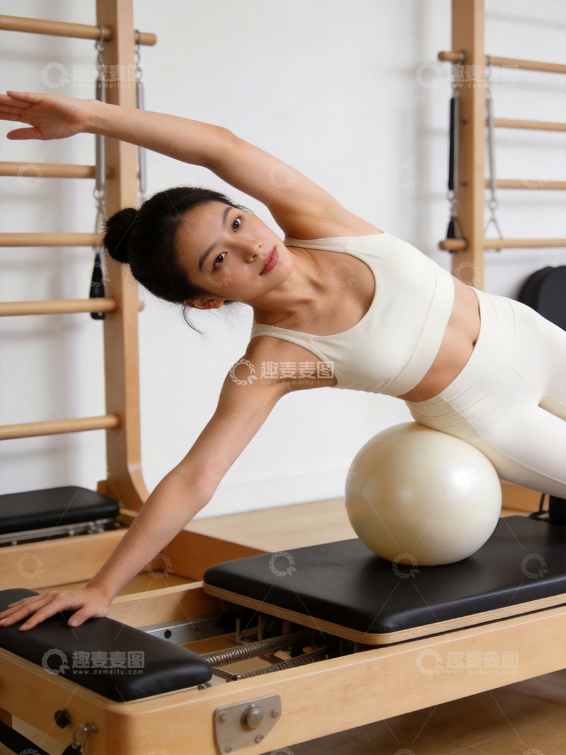 高清大图下载【趣麦麦图】普拉提锻炼女性健身器材球操