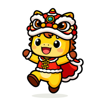 卡通舞狮新年喜庆插画