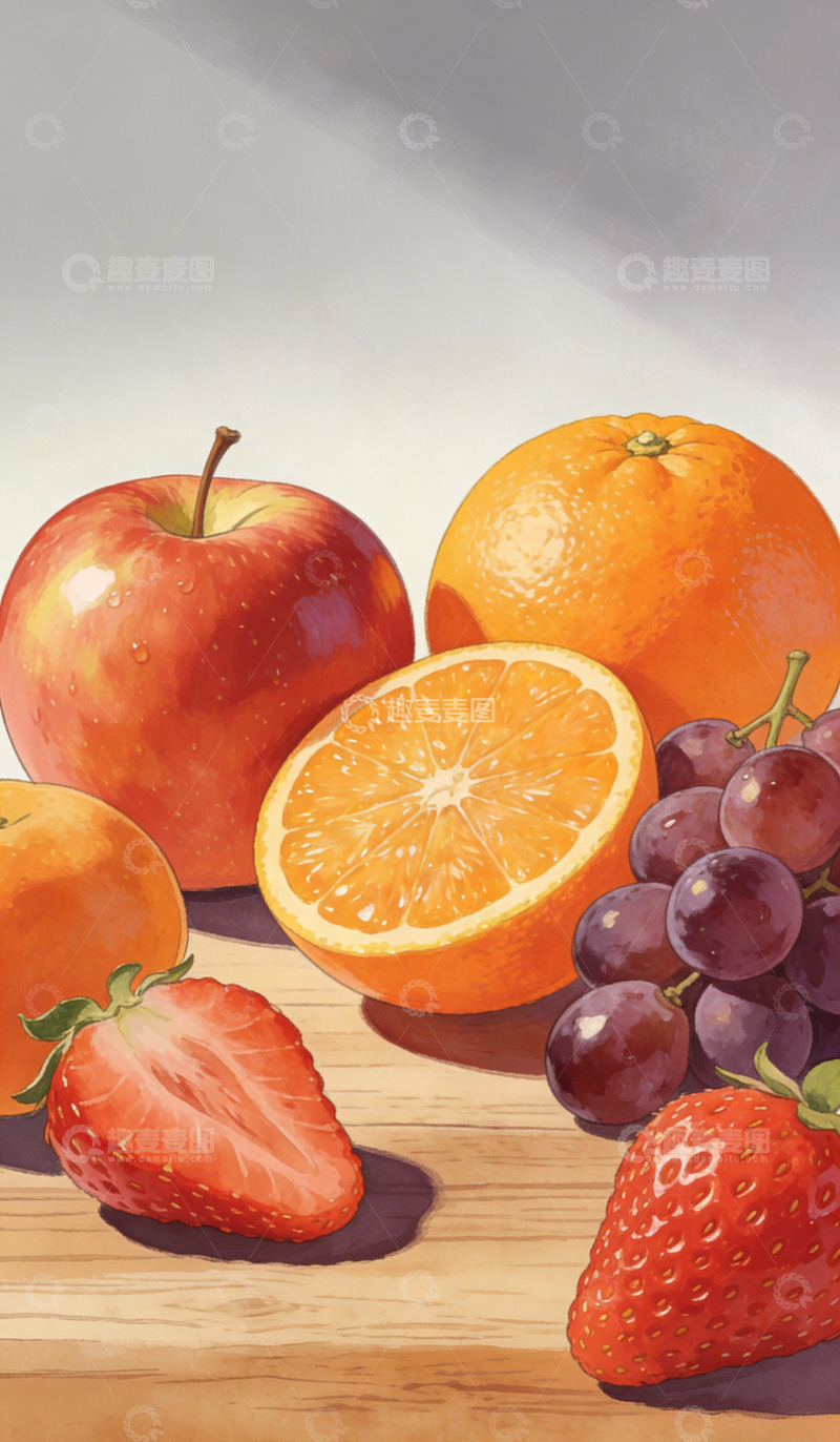 高清大图下载【趣麦麦图】水彩水果静物画设计素材