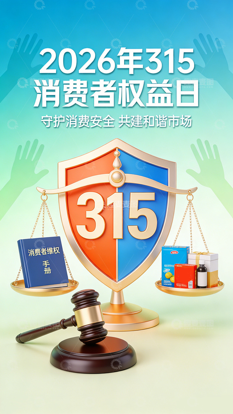 高清大图下载【趣麦麦图】蓝色315消费者权益日宣传海报