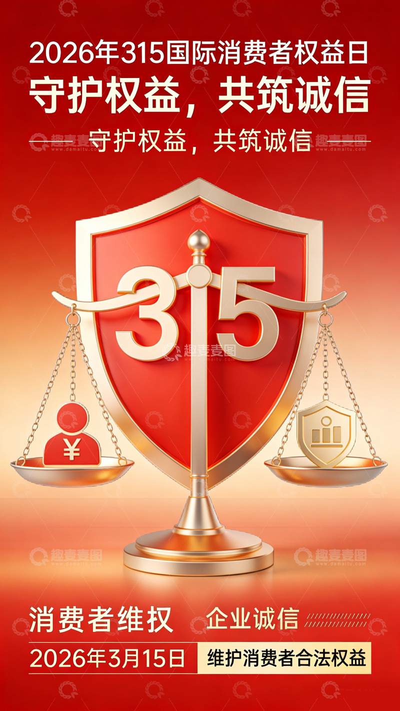 高清大图下载【趣麦麦图】红色315消费者权益日海报设计素材