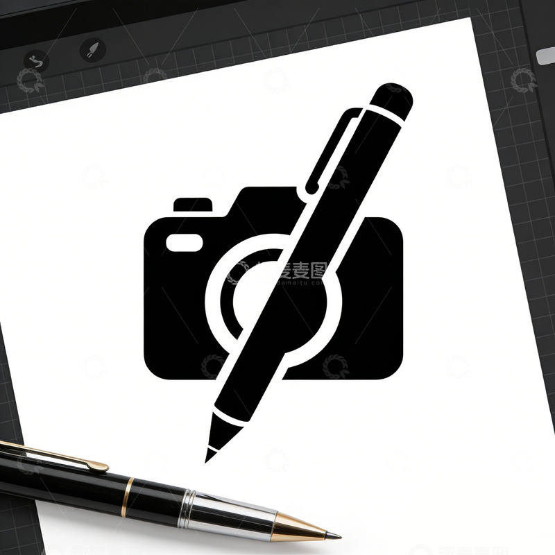 高清大图下载【趣麦麦图】简约设计图标摄影笔和相机