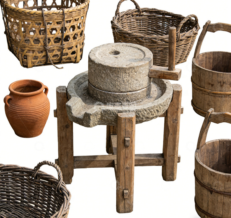 高清大图下载【趣麦麦图】古朴农具生活用具组合