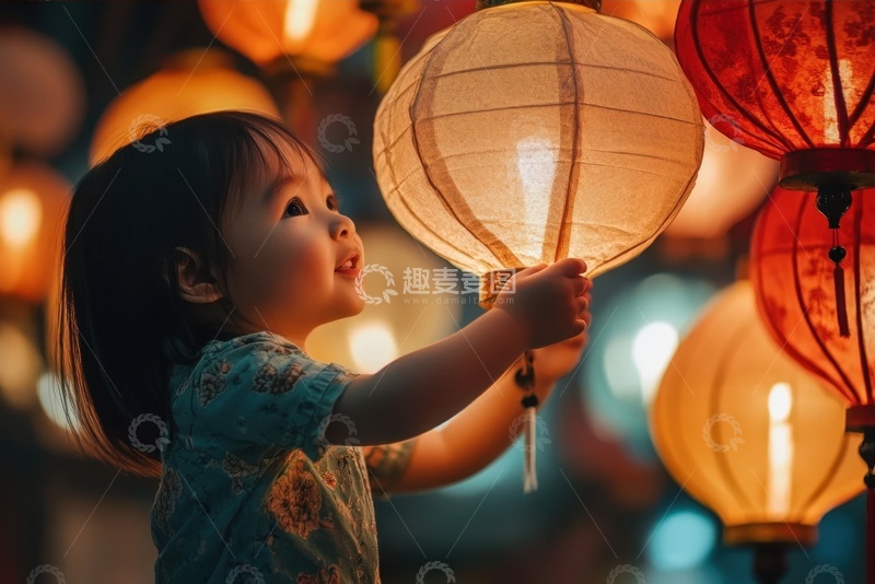 高清大图下载【趣麦麦图】看花灯的小女孩