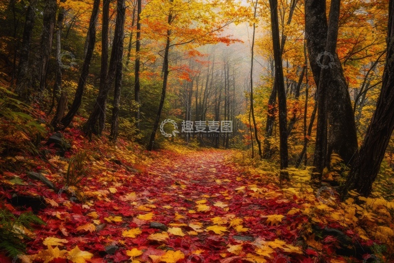 高清大图下载【趣麦麦图】秋季树林的满地落叶