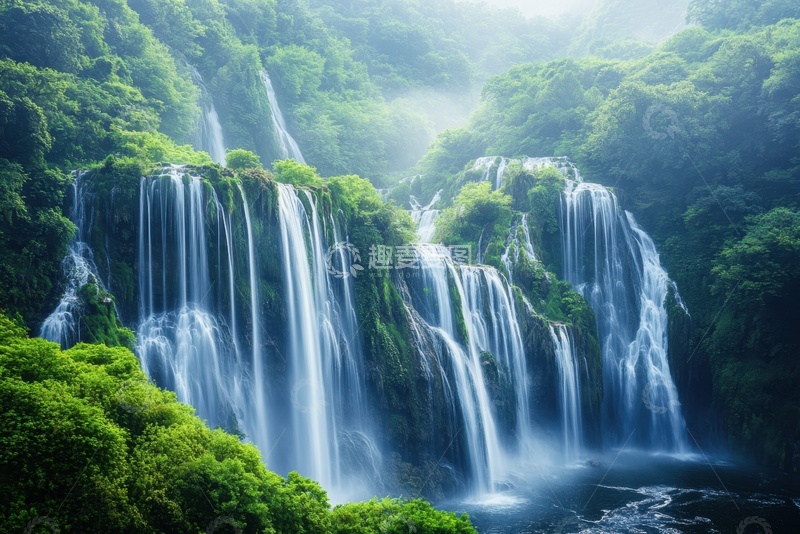 高清大图下载【趣麦麦图】-大山里的瀑布水流