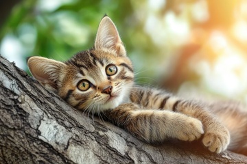 躺在树干上的一只狸花猫