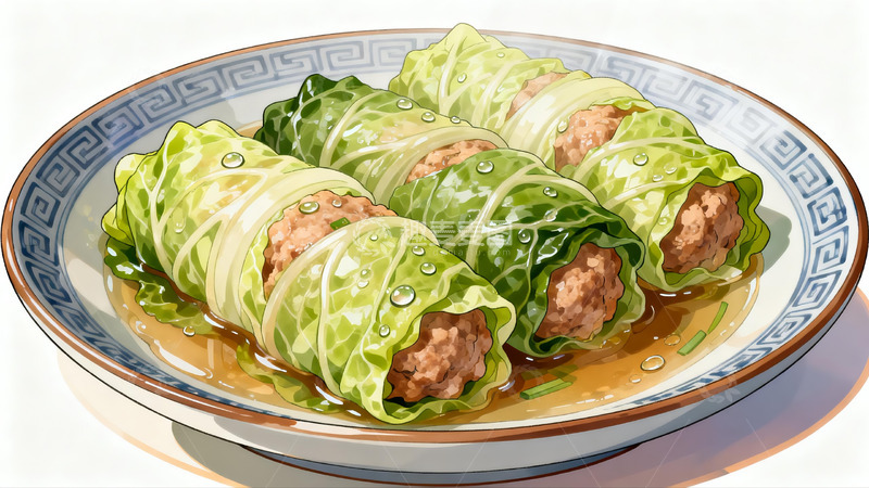 高清大图下载【趣麦麦图】漫画风格清蒸白菜肉卷3