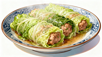 漫画风格清蒸白菜肉卷2