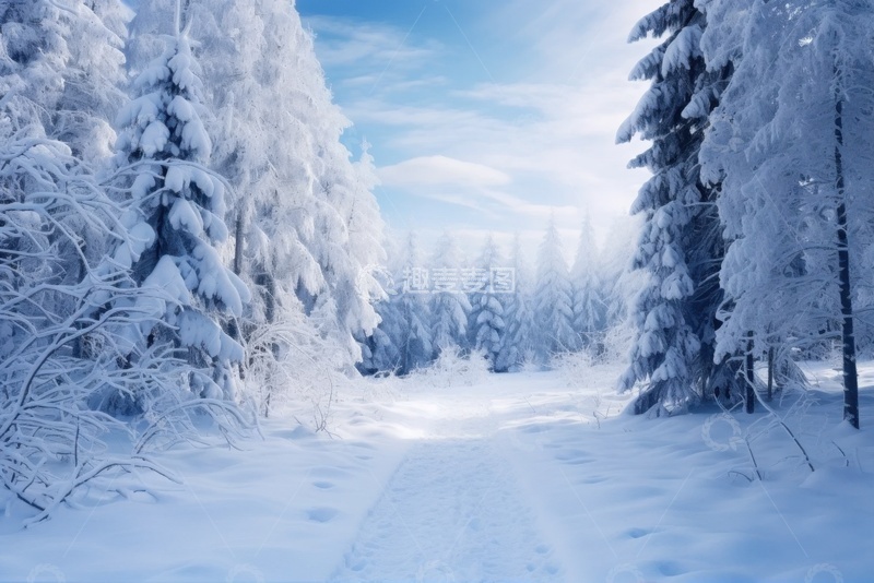 高清大图下载【趣麦麦图】-冬季雪地森林自然美景