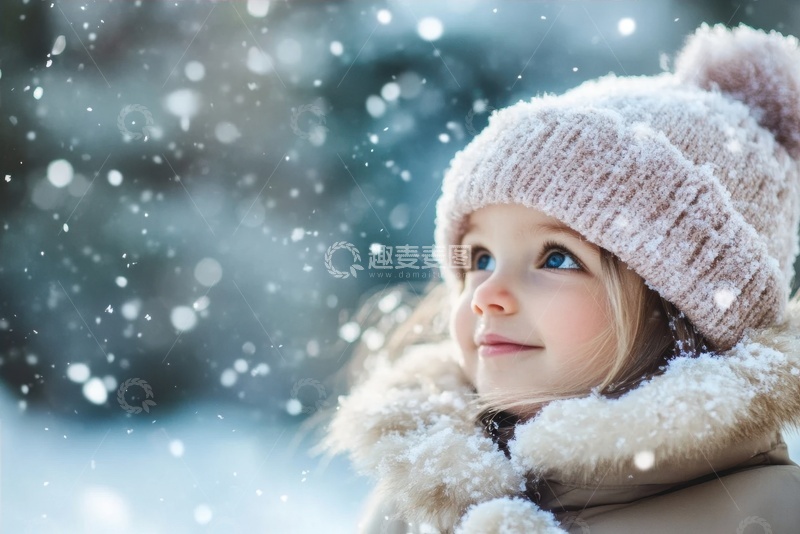 高清大图下载【趣麦麦图】冬季雪地里的可爱小女孩