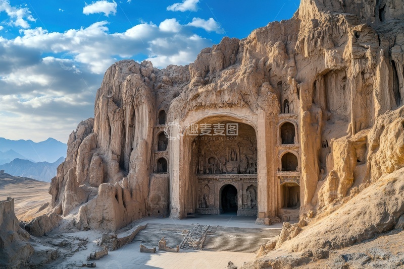 高清大图下载【趣麦麦图】岩石上的石窟遗迹