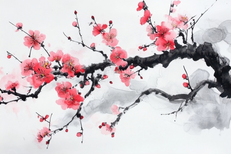 高清大图下载【趣麦麦图】水墨国风梅花背景