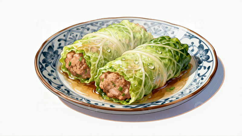 高清大图下载【趣麦麦图】漫画风格清蒸白菜肉卷1