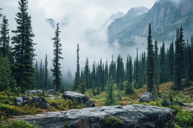 高清大图下载【趣麦麦图】-大山里瘦长的松树林