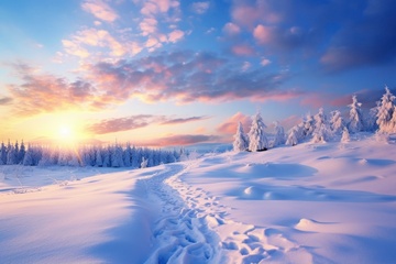 冬季日出雪地美景