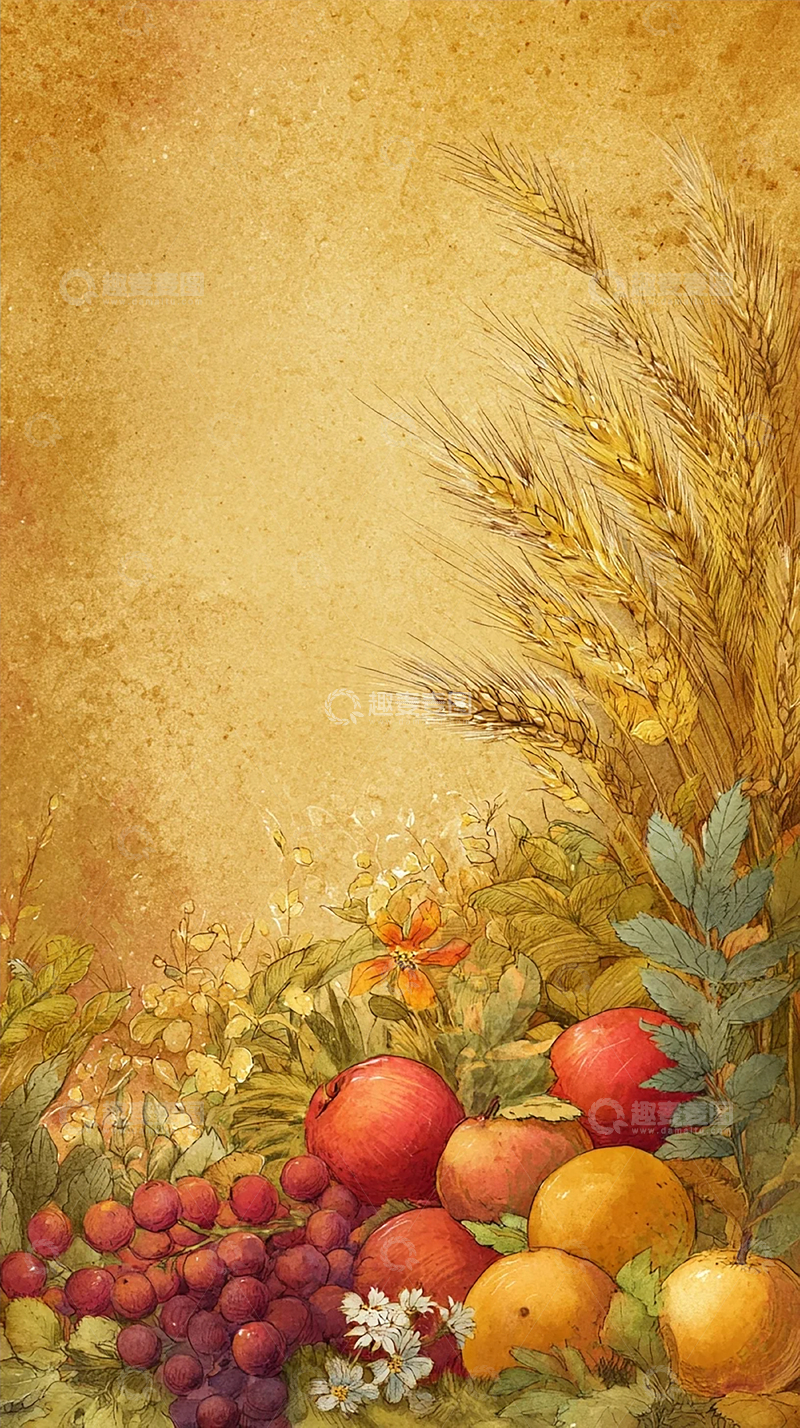 高清大图下载【趣麦麦图】丰收果实与麦穗的交响
