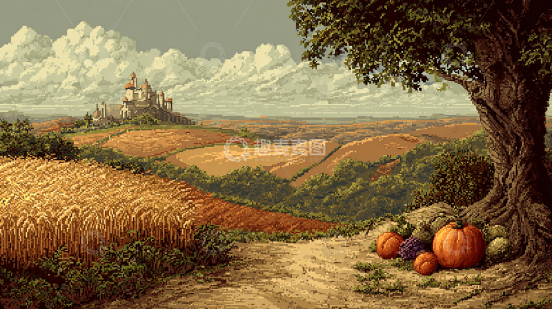 高清大图下载【趣麦麦图】南瓜与古树的秋天韵味
