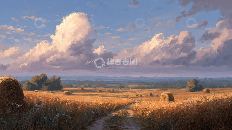 高清大图下载【趣麦麦图】秋日田野金色波浪