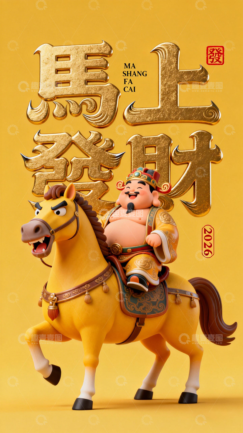 高清大图下载【趣麦麦图】马士发财吉祥图