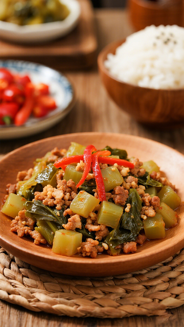 家常肉末炒芹菜美食摄影