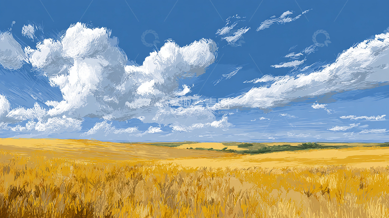高清大图下载【趣麦麦图】金色麦田与蔚蓝天空交响