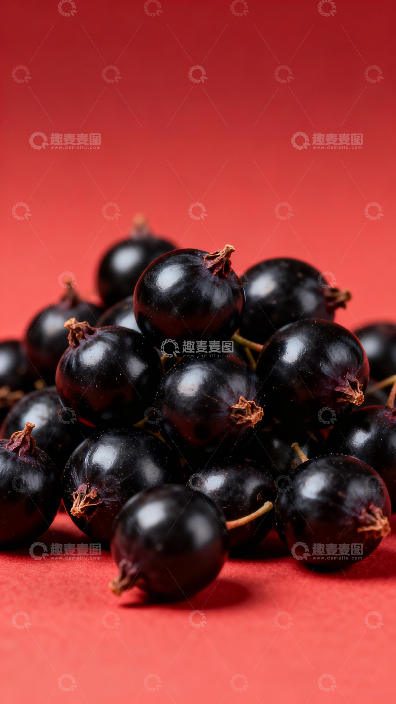 高清大图下载【趣麦麦图】黑加仑特写红色背景