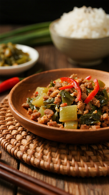 中式家常菜肉末炒青菜