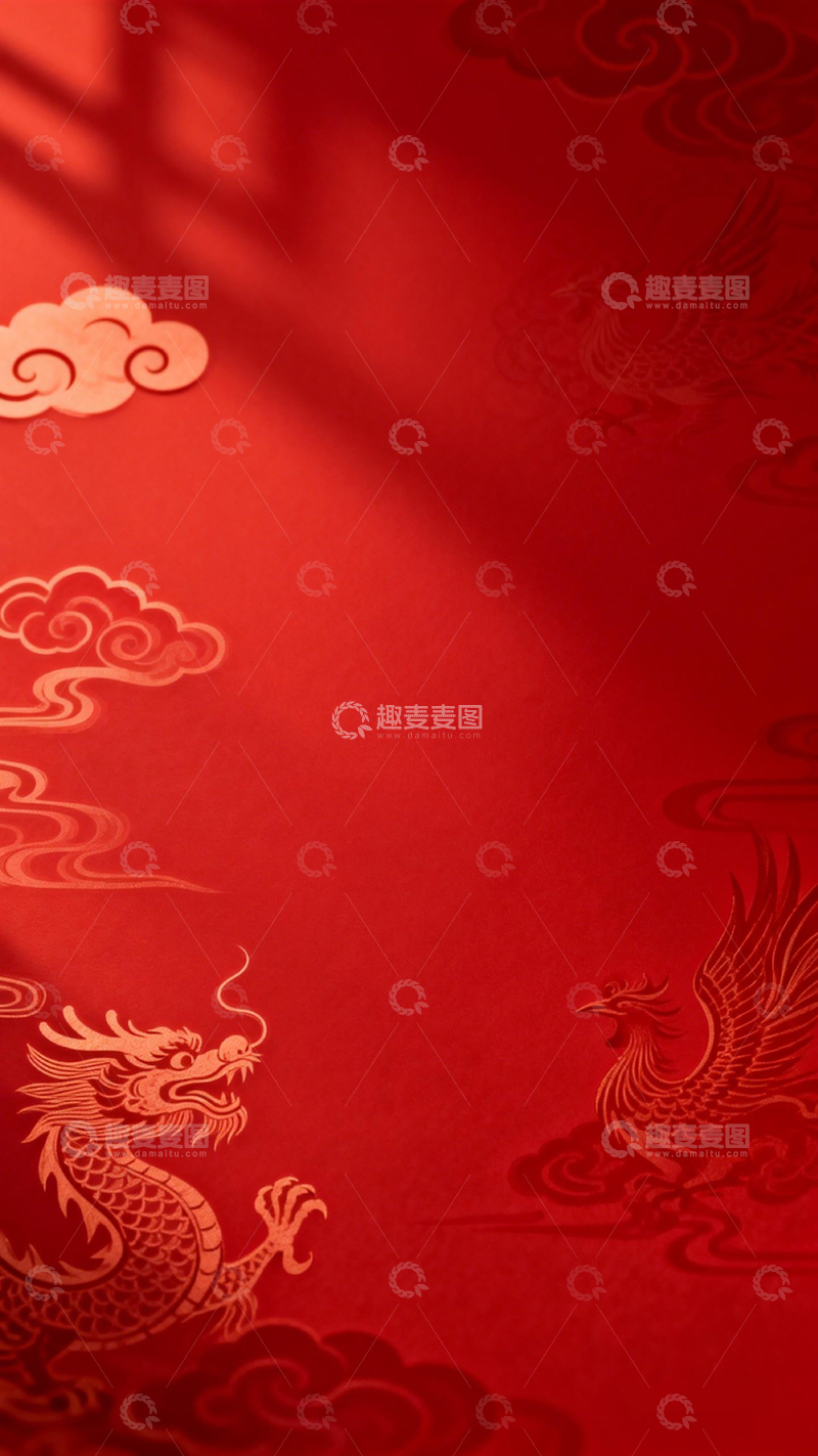 高清大图下载【趣麦麦图】中国红龙凤祥云图案设计