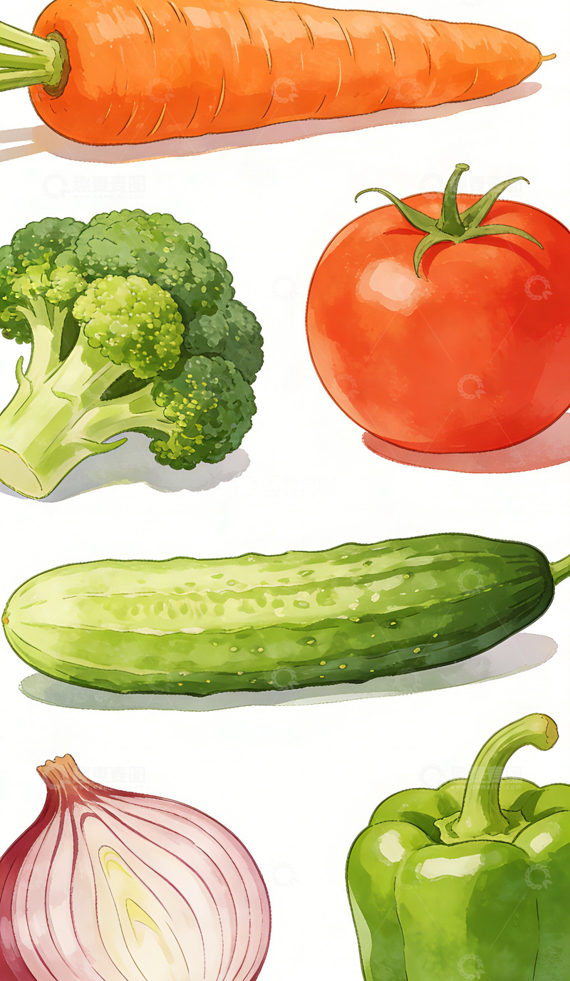 高清大图下载【趣麦麦图】水彩画蔬菜插画设计素材