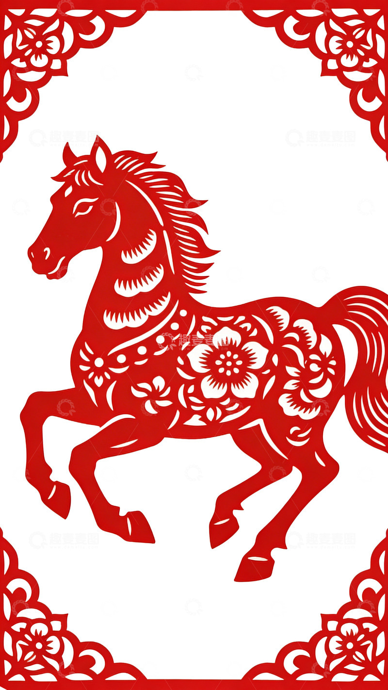高清大图下载【趣麦麦图】剪纸马生肖艺术装饰图案