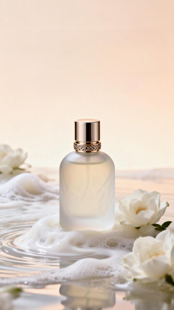 香水瓶白色花朵水波纹