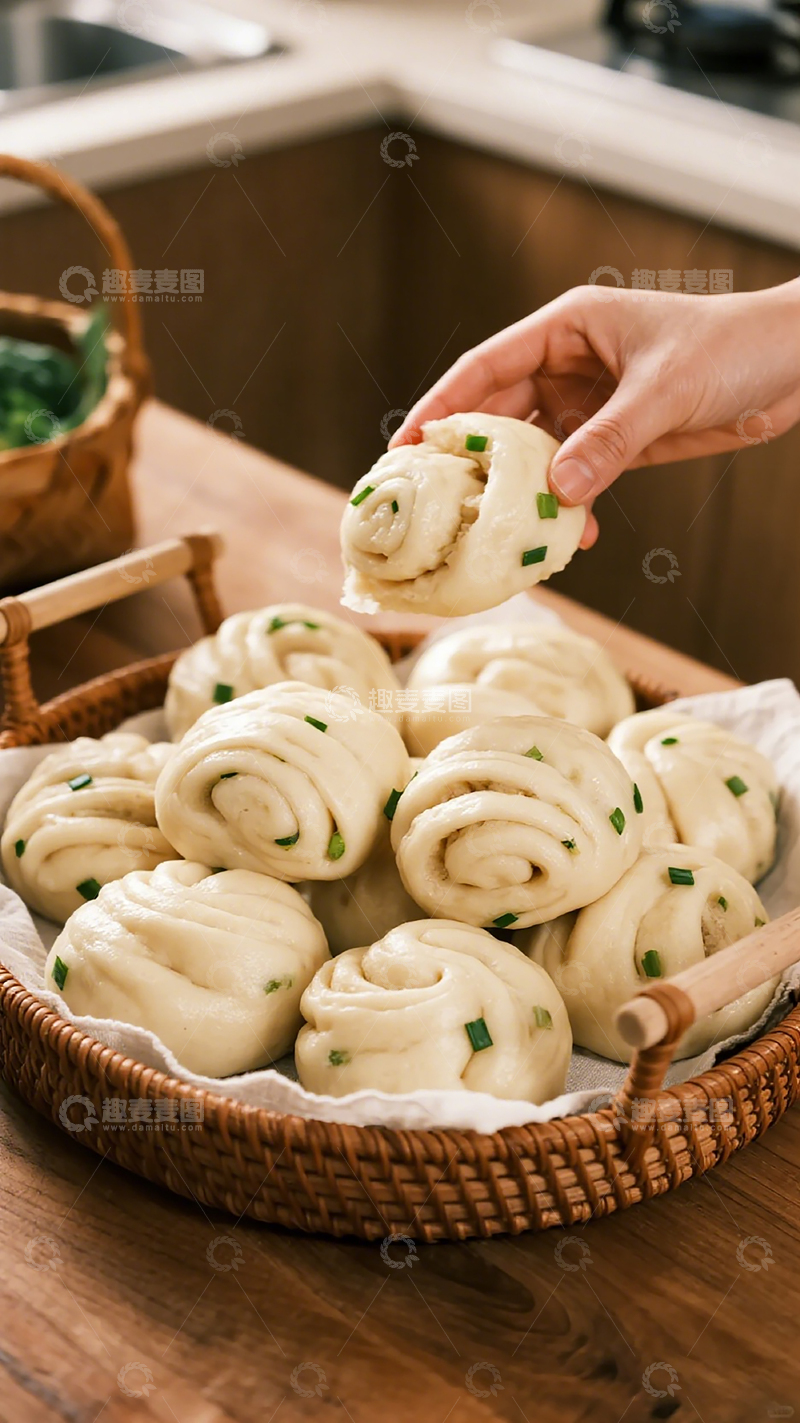 高清大图下载【趣麦麦图】蒸笼香葱花卷美食摄影