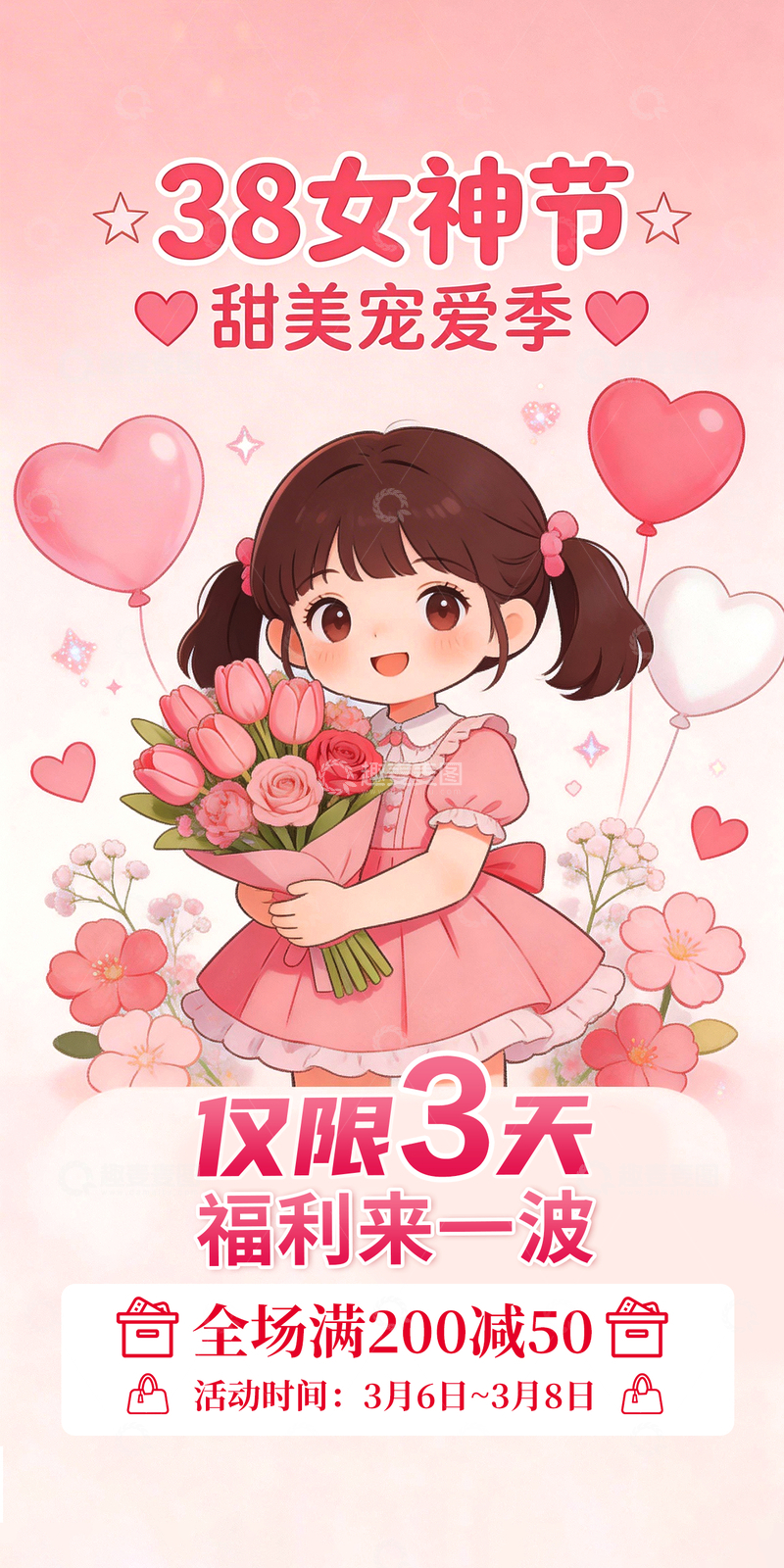 源文件下载【趣麦麦图】-卡通风38女神节促销海报
