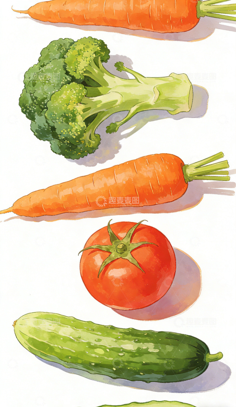 高清大图下载【趣麦麦图】水彩蔬菜静物插画设计素材