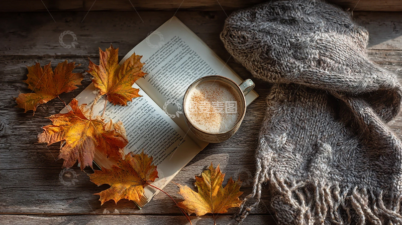 高清大图下载【趣麦麦图】温暖毛线与秋叶的交织梦境
