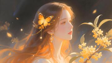 梦幻插画少女与花卉动漫人物素材