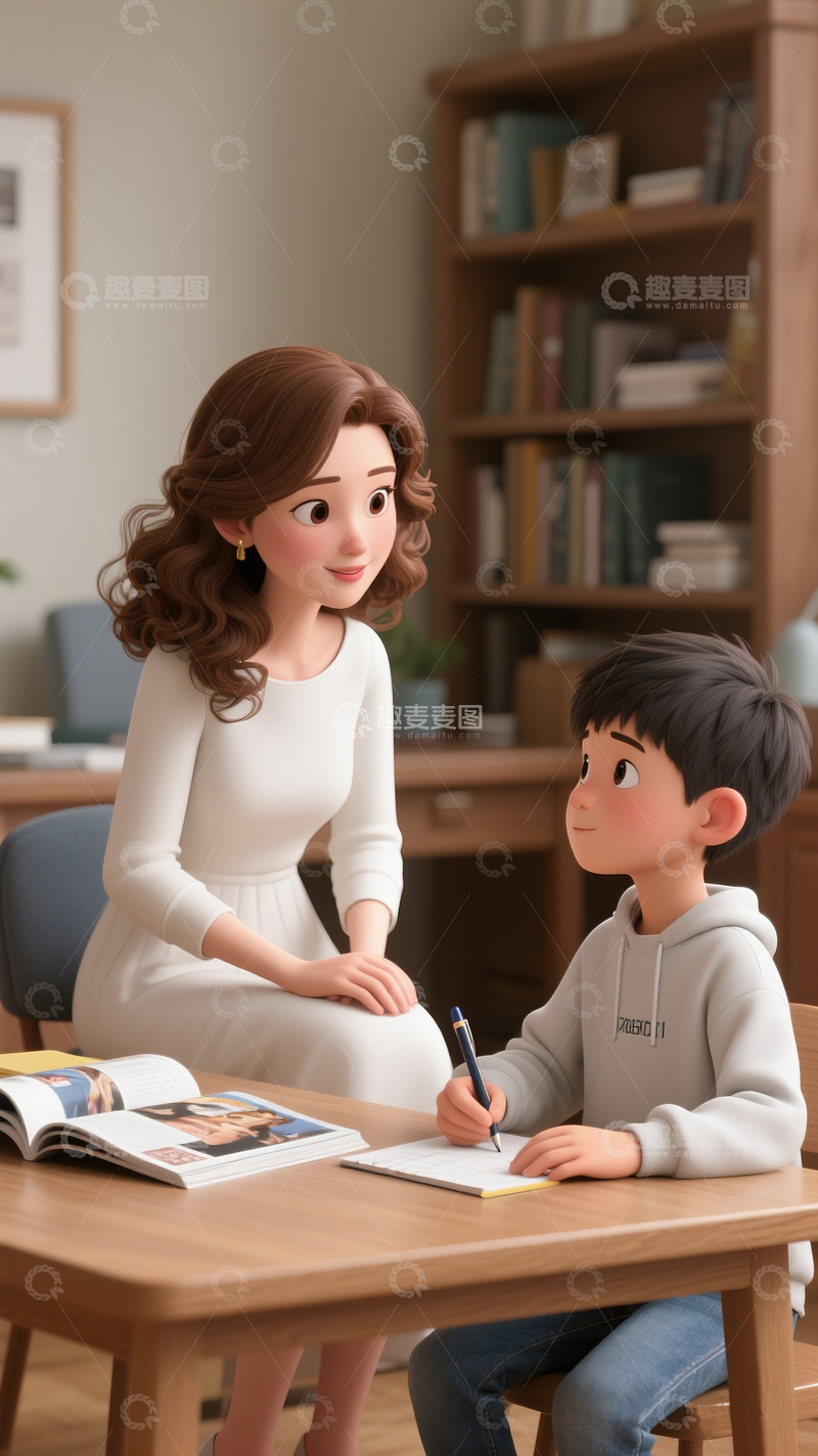 高清大图下载【趣麦麦图】-3d风格母子对话场景4