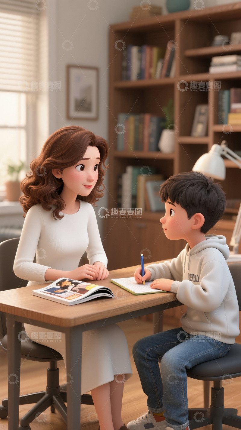 高清大图下载【趣麦麦图】3d风格母子对话场景2