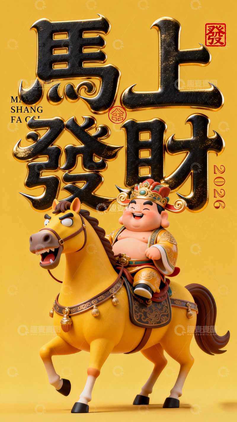 高清大图下载【趣麦麦图】财神骑马寓意财富吉祥