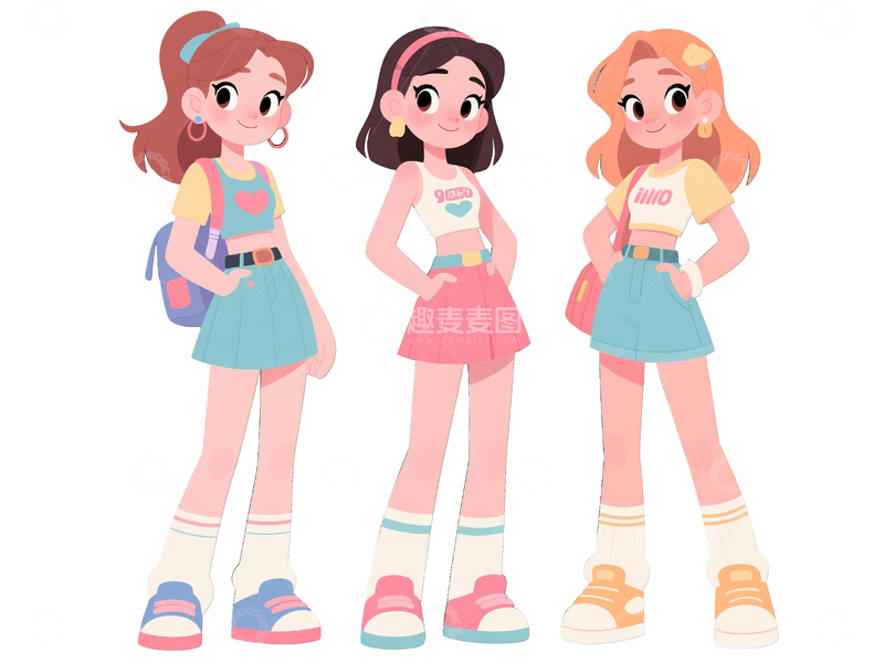 源文件下载【趣麦麦图】美式扁平风格潮流女孩4