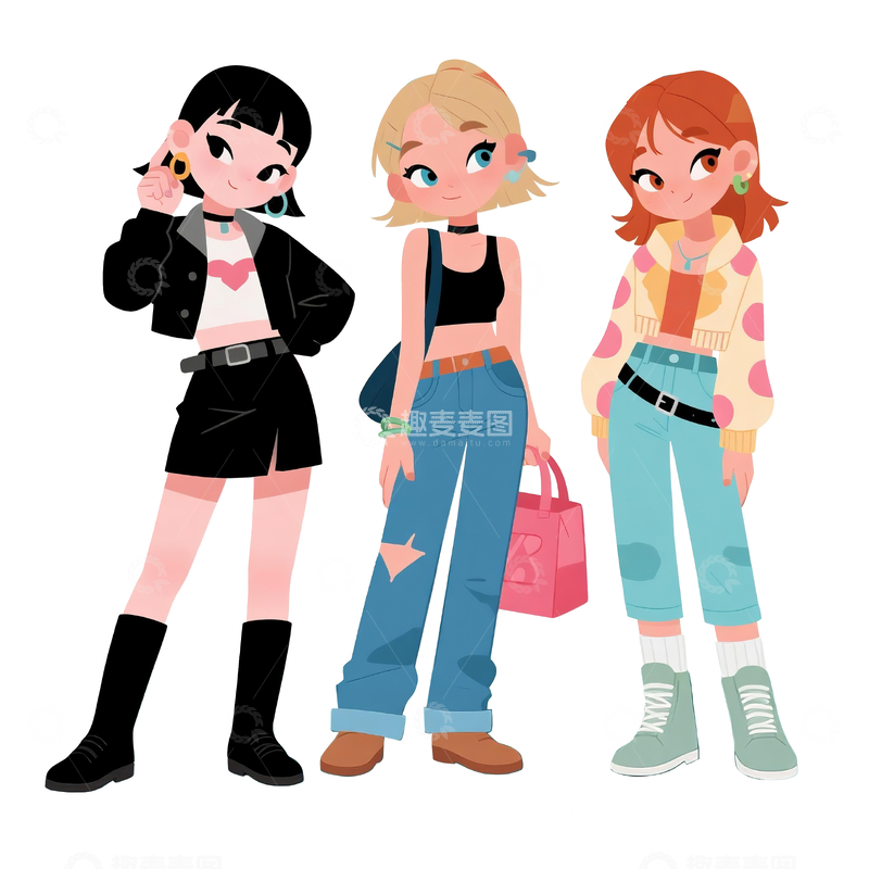 源文件下载【趣麦麦图】美式扁平风格潮流女孩3